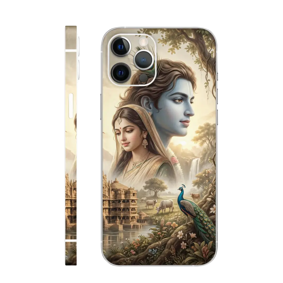 Radha Krishna with Peacock Mobile Skin