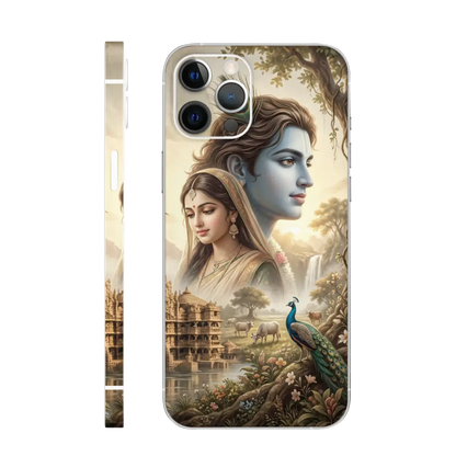 Radha Krishna with Peacock Mobile Skin